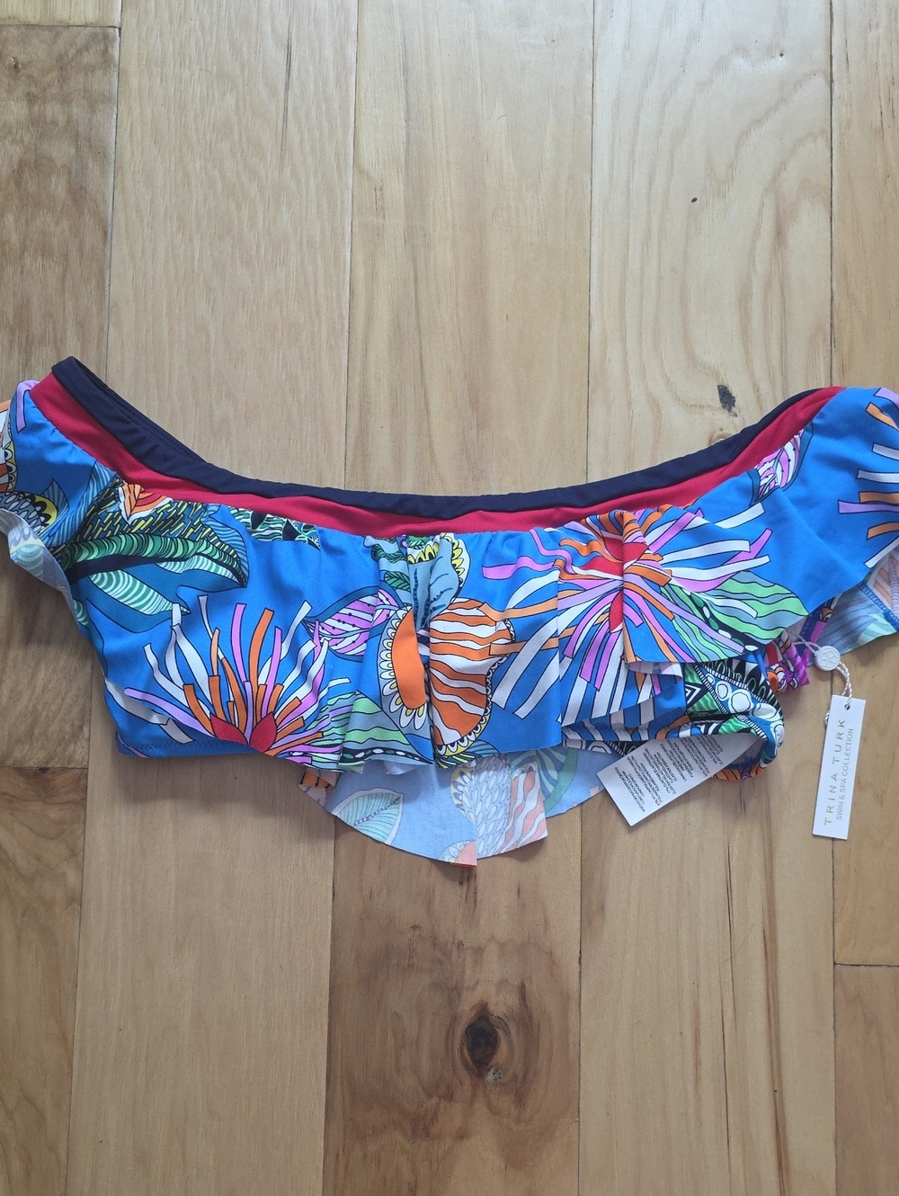 Trina Turk Multicolor Floral Ruffle Woman's Swim Top/ Bikini Top - Blue